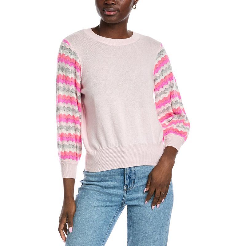 Autumn Cashmere Womens Puff Sleeve Cashmere Sweater, Pink